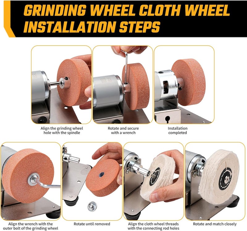 NuoDunco Mini Bench Grinder with 3 Wheels, Electric Multi-Purpose Grinding Machine for Metal, Wood, Knife Making, Jewelry Buffing, 6.3 x 3.5 inch Base - Image 3